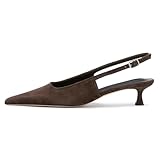 KysBloes Pointed Toe Slingback Kitten Heels for Women Low Heel Pointed Toe Pumps Formal Dress Shoes Sling Back Heels(Dark Brown,US Size 10)