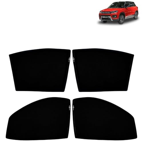 Image of KINGSWAY Car Sun Shade Curtains Only Compatible with Maruti Suzuki Vitara Brezza (2020 to 2022) | Z-Black Fix-Type (Non-Magnetic) | UV & Heat Protection | Pack of 4 Pcs