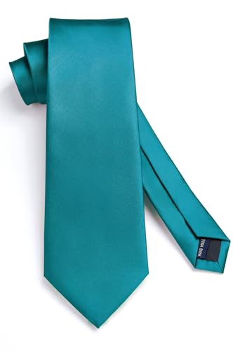 Image of HISDERN Mens Solid Color Ties Formal Satin Necktie and Pocket Square Set Classic Wedding Business Tie & Handkerchief