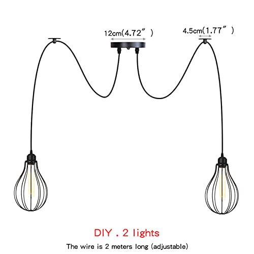 Lámpara de techo ajustable de estilo industrial vintage negro 2 luces 3