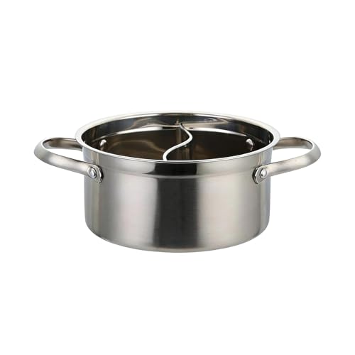Ysyqkn Olla Shabu con Divisor, Olla Dividida de Acero Inoxidable, Dos Compartimentos, Asas Ergonómicas, Función, Adecuada para Fiestas, 18 Cm