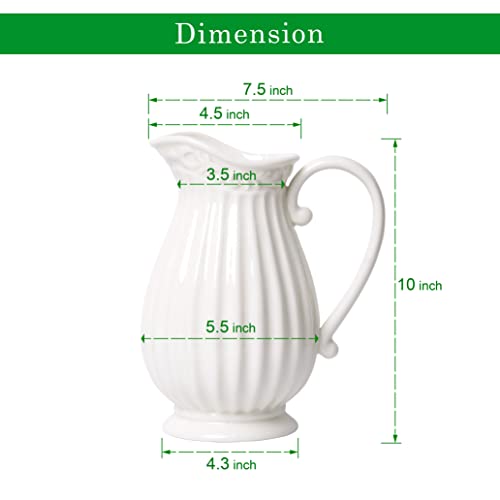 D'Vine Dev DD2100069 10 Inch White Ceramic Pitcher Vase thumb #2