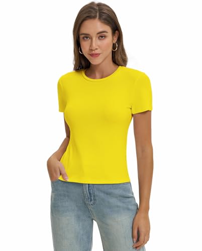 Women Casual Basic T Shirts Top Y2k Crop Tops Trendy Tight Tshirts Tee Slim Fit Clothes4