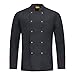 Men’s Double-Breasted Chef Coat Classic Stand Collar Tailored Long Sleeve Chef Jacket Professional Kitchen Apparel（1-Gray,Medium