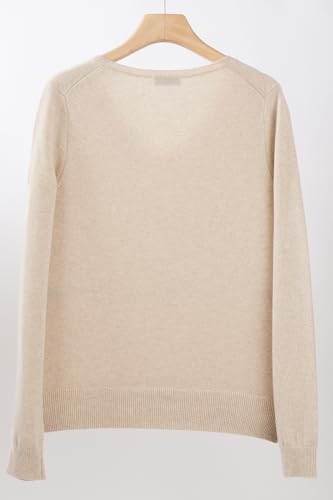 Image of JENNIE LIU Women's 100% Pure Cashmere Long Sleeve Pullover V Neck Sweater