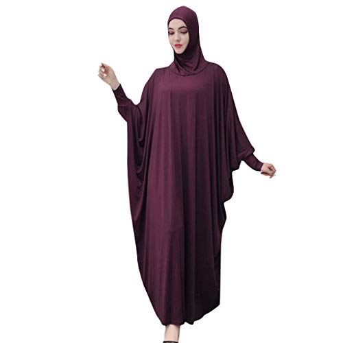 Preisvergleich Produktbild Viahwyt Muslim Roben Frauen einfarbig Kleid Moslemische Kopfbedeckungen Moschee Fledermaus Ärmel Roben Strickjacke Ramadan Kleid(Lila,Freie Größe)