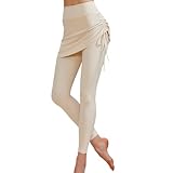 Harssidanzar Women's Skirted Leggings Yoga Tennis Golf Gym High Waist Leggings with Skirts CL401US, White, Size Small