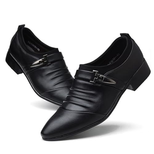 Image of Men's Strap Buckle Slip-on Dress Loafers Shoes Formal Tuxedo Leather Shoes for Male Business Work Office