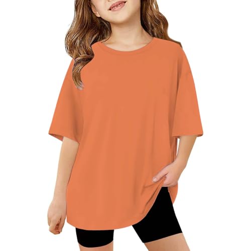 Tween Girls Oversized Tunic Blouse Drop Shoulder Half Sleeve Tee Girls Plain Basic Crewneck T-Shirt Athletic Workout Top