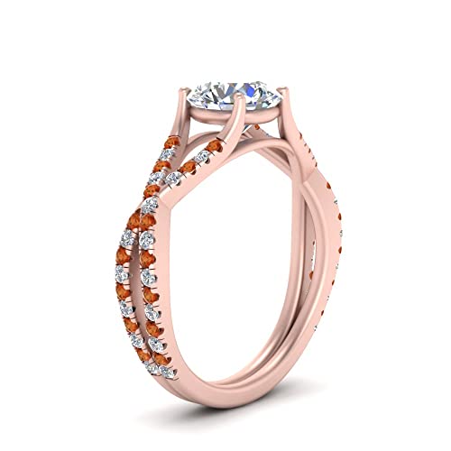 Image of Choose Your Gemstone 4 Prong Split Twisted Diamond CZ Ring Rose Gold Plated Round Shape Split Shank Engagement Ring Minimal Modern Design Birthday Gift Wedding Gift US Size 4 to 12