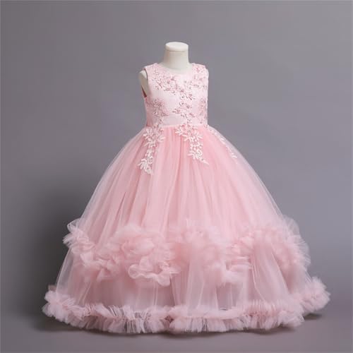 Teen Girls Vintage Wedding Dress Mesh Tulle Flower Bow Embroidery Sleeveless Pleated Dresses Birthday Pageant Party3