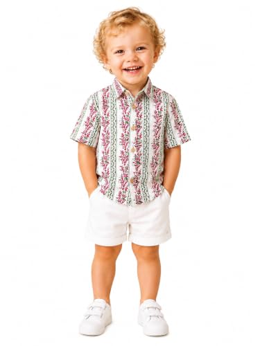 Image of A.T.U.N. (ALL THINGS UBER NICE) Boys 100% Cotton Printed Shirt | Half Sleeve Smart Casual Shirt for Kids | Soft Breathable Button Placket Top