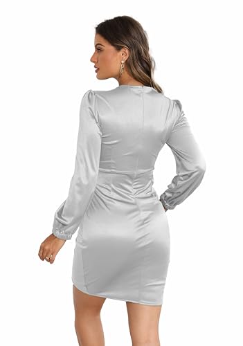 Image of FairyLove Women's Elegant Empire Waist Long Sleeve Wedding Guest Party Cocktail Bodycon Irregular Satin Dresses