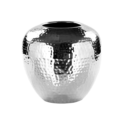 Fink kleine Blumenvase Ø 20 cm Silberne gehämmerte Metall-Vase im...