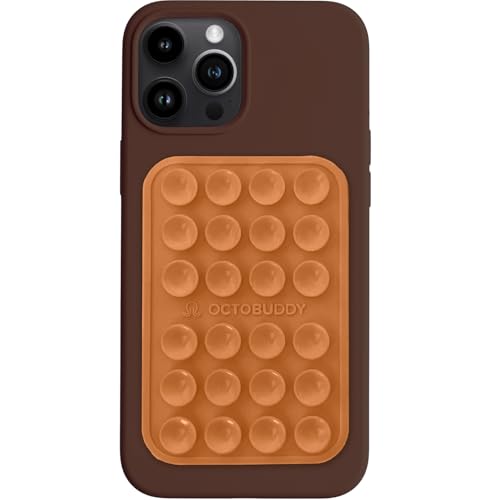 Image of OCTOBUDDY Classic MAX - Silicone Suction Phone Case Adhesive Mount - Hands-Free, Strong Grip Holder for Selfies and Videos - iPhone and Android Compatible - 2.6″ x 3.9″, Caramel Cream