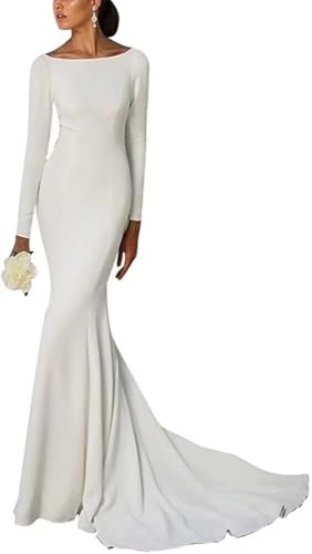 Long Sleeve Mermaid Wedding Dresses for Bride 2026 Satin Backless