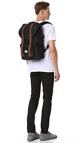 Image of Herschel Little America Laptop Backpack, Black /Tan Synthetic Leather, Classic 25.0L