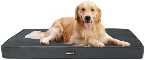 HMTOPE Orthopädisches Hundebett Grosse Hunde waschbar, 112cm, Dunkelgrau | 10cm Dicke Hundekissen mit eierförmiger Kistenschaum, Abnehmbar Hundematte, rutschfeste Unterseite, Wasse