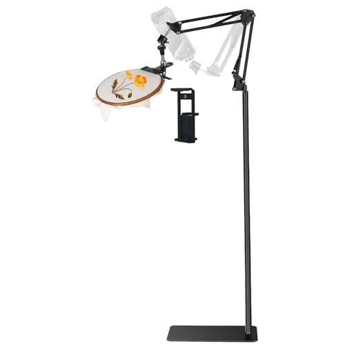 Adjustable Embroidery Hoops Stand for Hand Work,Cross Stitch Frame with 360° Rotation, Embroidery Stand Lap Suitable for Embroidery Kit,3-in-1 Hoop/Tablet/Phone Holder Floor Stand, Black by Cheloment - Used condition - US$24.30
