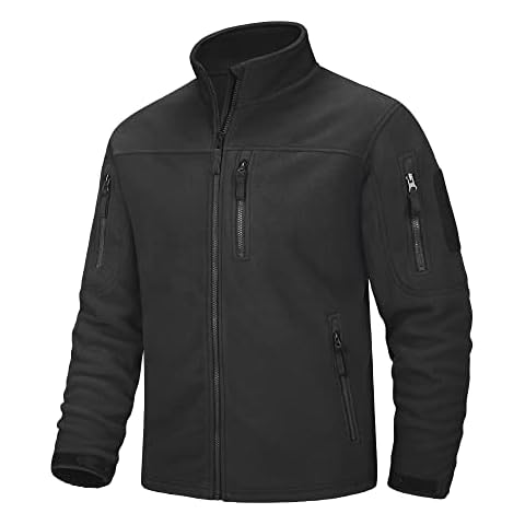 Men's Full-Zip Fleece Jackets Stand Collar Windbreaker Outwear Winter Army Tactical Coats with Zipper Pockets Cover