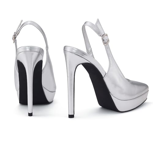 Elisabet Tang Platform Pumps 5 Inch Pointed Closed Toe Stiletto Slingback High Heel for Women Evening Prom Party Wedding Homecoming Dress Shoes Sexy4