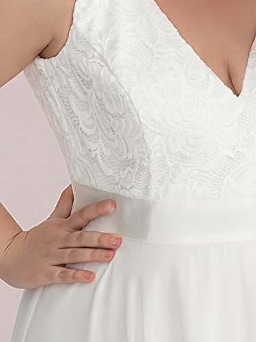 Image of Ever-Pretty Plus Women's V Neck Sleeveless Asymmetric Hem Lace Chiffon Short Summer Plus Size Wedding Guest Dresses Cream US18