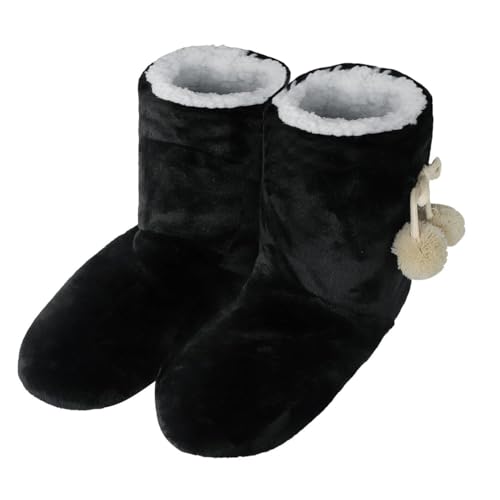 PENINSULA LOVE Women Soft Fleece Boot Slippers Fuzzy Warm Indoor House Slippers Plush Lining Non-slip Bootie with Pom Poms