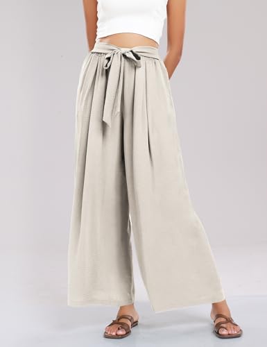 Summe Wide Leg Dress Pants for Women High Waisted Palazzo Casual Work Pants Beach Trousers with Pocket2