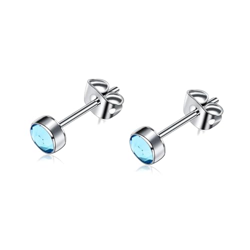 Artskin Boucles d'oreilles en titane G23 pour femmes filles boucles d'oreilles hypoallergéniques sans nickel 3mm boucles d'oreilles bleu clair pour oreilles...