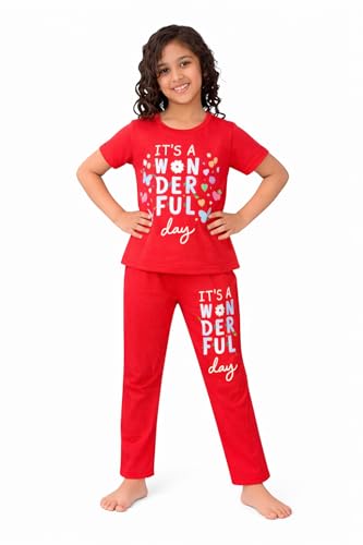 Image of NammaBaby Girl's Soft Cotton Night Suit (Printed T-Shirt & Pant Set /Girls Night Dress /Nightwear) Pack of 1