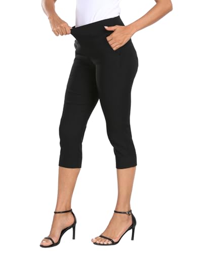 HDE Pull On Capri Pants for Women 19" Inseam Cropped Dress Pants with Pockets4