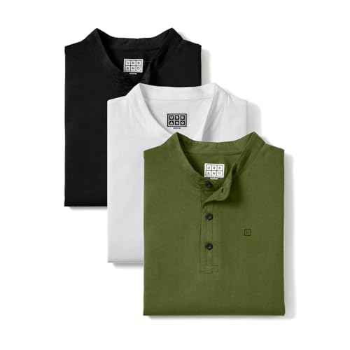 Image of Urbano Fashion Men's Multicolor Solid Mandarin Collar Slim Fit Cotton T-Shirt Pack of 3