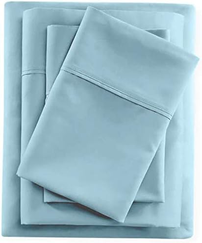 800 Thread Count 4 Piece Bedding Set Includes- 1 Flat Sheet, 12" Deep Pocket Fitted Sheet & 2 Pillow Cover- 100% Cotton Premium Bedsheet Set -Light Blue Solid,King Size.-image-11