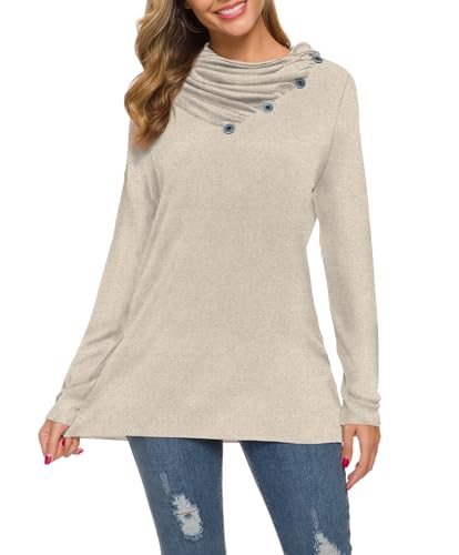 Image of WEACZZY Women's Long Sleeve Shirts Button Cowl Neck Casual Loose Tunic Tops Blouse Dressy Fashion 2026