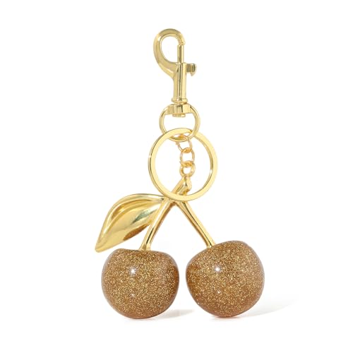 SORGERLY Gold Cherry Bag Charm Keychain - Cute Purse Tote