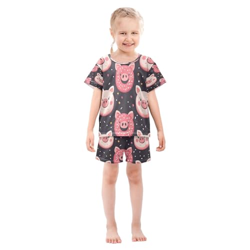Pajama Sets Short Sleeve Pig Donut Pattern Prints Soft Cotton Summer Sleepwear 2 Piece PJS Size 5-14T4