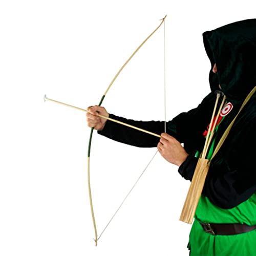 Acan Tradineur - Arco con Flechas de 104 cm, Arco de Madera con Cuerda para Disfraz de Indio con carcaj para Colgar y 3 Flechas con Ventosa, Fiestas, carnavales