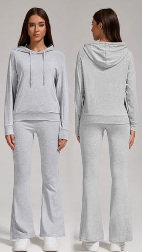 Stylish Women's 2 Piece Outfits Hooded Sweatshirt Flared Leg Pants Combo Perfect for Active Casual Wear3
