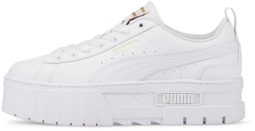 PUMA Kids Girls Mayze Leather Platform Lace Up Sneakers Shoes - White - Size 5.5 M3