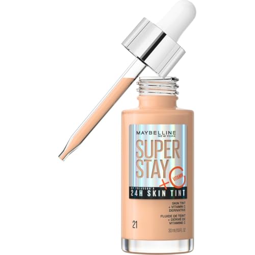 Maybelline New York, Fond de Teint Sérum, Pour Peau Lumineuse, Effet Naturel, Tenue 24h, Avec Vitamine C, Teinte Superstay Skin, Teinte 21, 30 ml