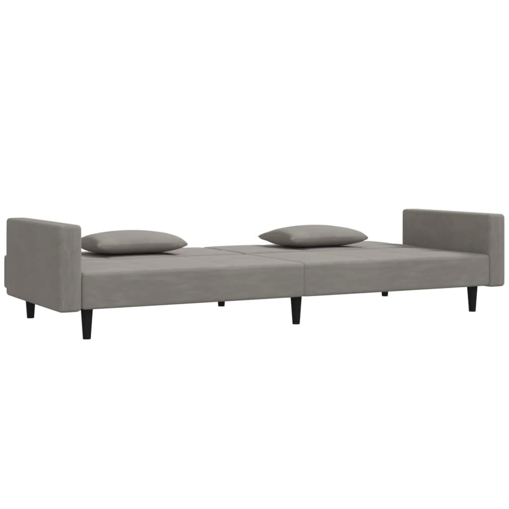 Sofá cama, 2 plazas con 2 cojines, terciopelo gris claro, cómodo sofá cama con 2 respaldos separados para asientos y cama doble