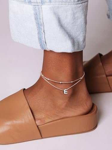Image of ChicSilver Ankle Bracelets for Women Waterproof, 925 Sterling Silver Initial Anklets for Women, Adjustable Dainty Layered Anklet Beach Jewelry for Women Mom Wife Friend
