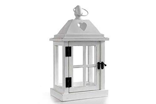 Gicos Lanterna Bianca Shabby Chic Struttura in Legno Composizione Vetro e Latta 15 * 12 * 27 cm 706561