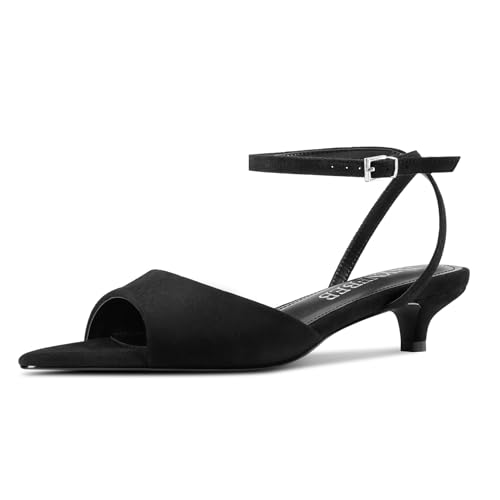 TNYNFBEB Womens Low Kitten Heel Open Toe Sandals Ankle Strap Buckle Prom Wedding Dress Cute Summer 1.4 Inches Heels