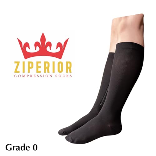 Image of 8-15 mmHg Compression Grade 0 Calf Inside Leg Zipper Closed Toe Socks (Black, 4X-Large)