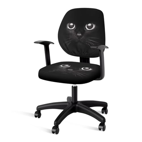Poceacles Black Cat Print Office Chair Cover Stretchable Desk Chair Cover Computer Chair Covers Slipcover for Office Chair Desk Chair Seat Cushion Protectors
