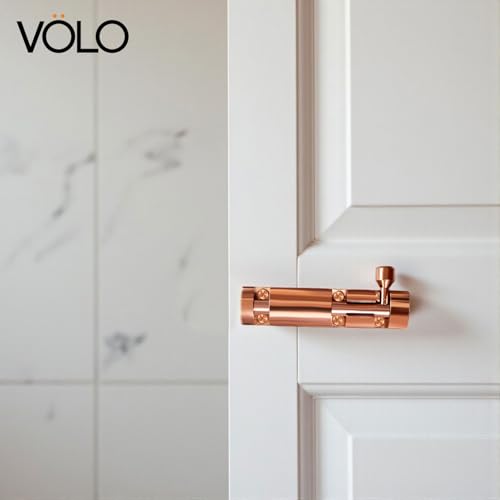 Image of VOLO Aluminium Tower Bolt with Stainless Steel Rod - Heavy Duty Door & Window Latch for Home and Office | Main Door Tower Bolt | Kundi /Chitakini | Pack of 2 Pieces (Rose Gold, 4 Inch)