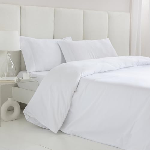 COTTON ARTean Funda nórdica Cama 105 Satén Algodón 300 Hilos Leuna Blanco Funda edredón 180x220, Bajera Ajustable, 1 Funda de Almohada Cierre con Botones