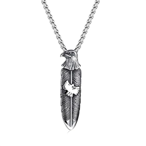 PYNASA Retro Eagles Feather Pendant Necklace for Men Women,Eagle Long Feather Charm Hip-pop Jewelry Chain Necklace for Mens,Eagle Protection Amulet