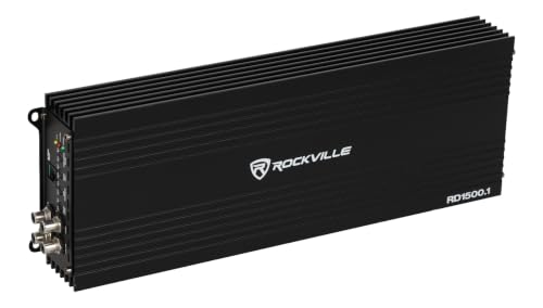 Image of Rockville Mono 1-Ohm Car Amplifier, Class-D, Metal Bass Remote w /Clip Indicator, Low Pass & Subsonic Filters, Compact & High-Efficiency, Ideal for Subwoofers (Black, 1500w RMS)